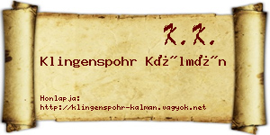 Klingenspohr Kálmán névjegykártya